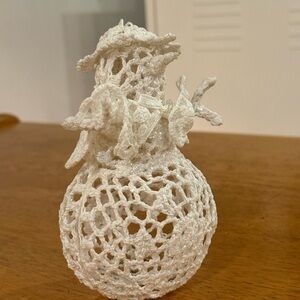 Vintage Snowman Lace Doily Sparkly Christmas Handmade Tree Ornament